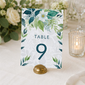 Numéro De Table Mariage Eucalyptus Feuillage Ivoire Vert Sauge