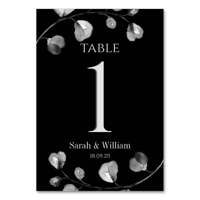 Numéro De Table Mariage Eucalyptus noir et argent (Par défaut)