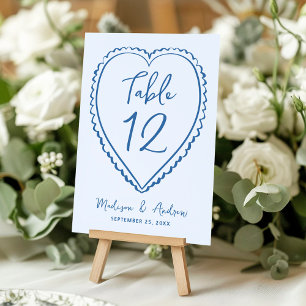 Numéro De Table Mariage Fantaisiste Cœur Bleu