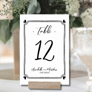 Numéro De Table Mariage Fantaisiste Dessiné à la Main