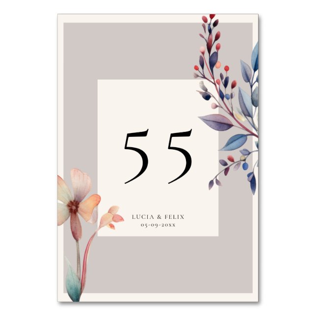 Numéro De Table Mariage Feuille bleu couleur aquarelle classique (Par défaut)