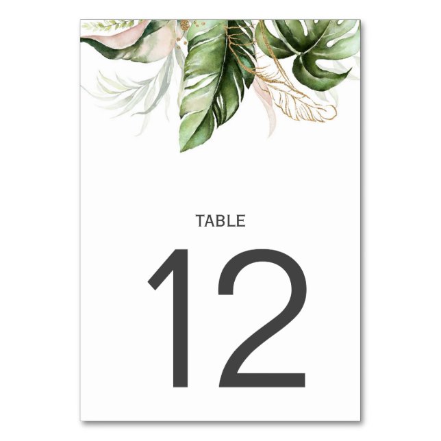 Numéro De Table Mariage Feuille de Monstera, Rose, Or, Tropical (Par défaut)