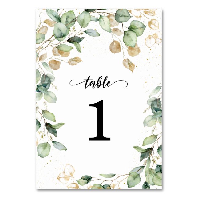 Numéro De Table Mariage Feuille d'or Eucalyptus (Par défaut)