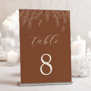 Numéro De Table Mariage Feuille minimaliste en terre cuite moderne
