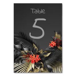 Numéro De Table Mariage feuille tropical noir et or
