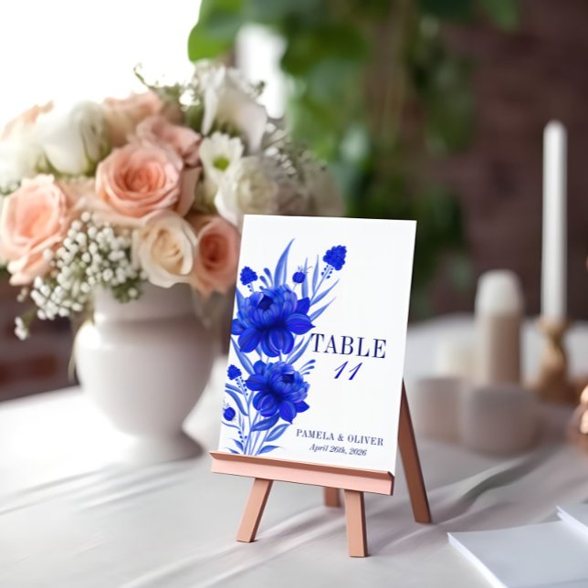 Numéro De Table  Mariage Fleur Bleu Élégant  (Créateur téléchargé)