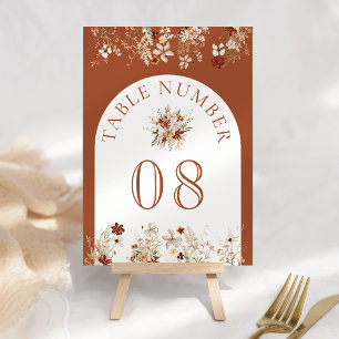 Numéro De Table Mariage Fleur de Terracotta Fleur Sauvage Blanche