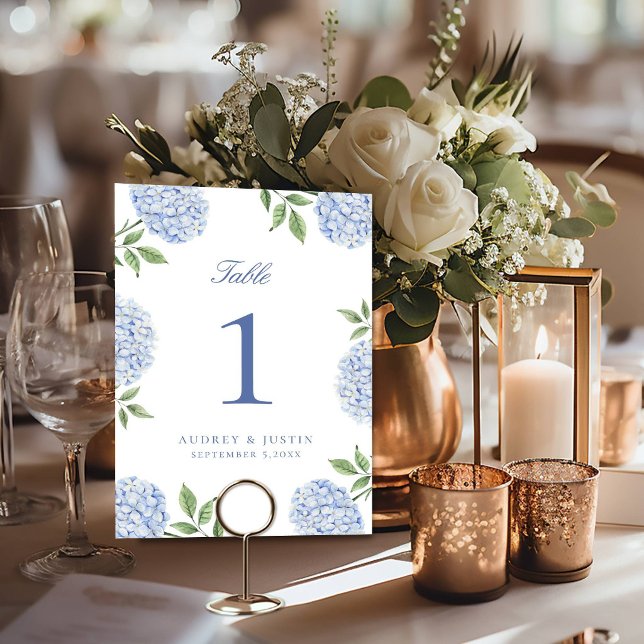 Numéro De Table Mariage Fleur d'Hydrangea Bleu Classique (Créateur téléchargé)