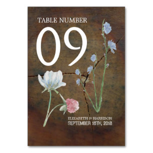 Numéro De Table Mariage fleur sauvage en bois de chêne No de table