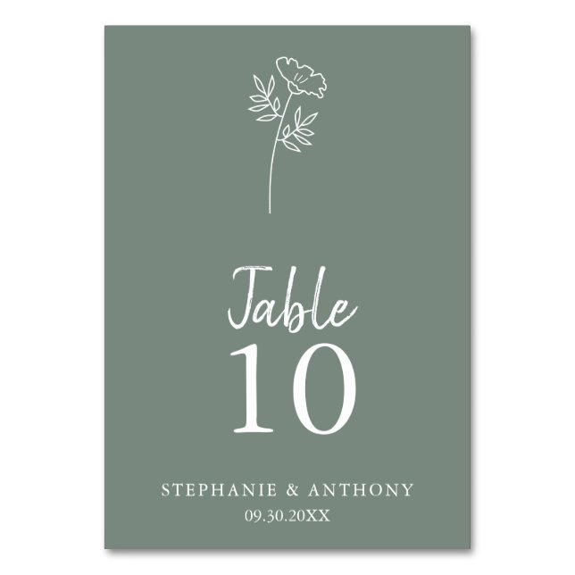 Numéro De Table Mariage Fleur sauvage Sage Green (Par défaut)
