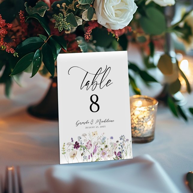 Numéro de table mariage fleur sauvage Watercolor (Créateur téléchargé)