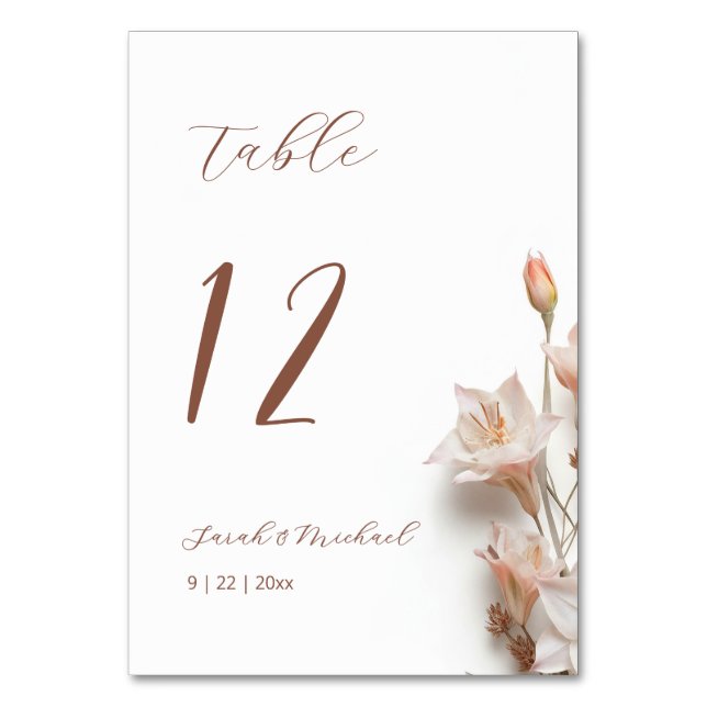 Numéro De Table Mariage Fleurs Boho 3D (Dos)