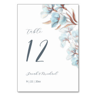 Numéro De Table Mariage Fleurs Superposées Bleues
