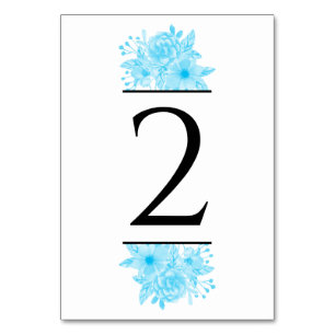 Numéro De Table Mariage floral à aquarelle bleue