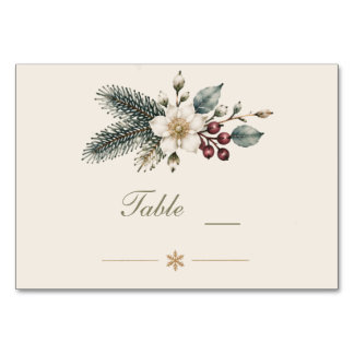Numéro De Table Mariage Floral Aquarelle Botanique d'Hiver
