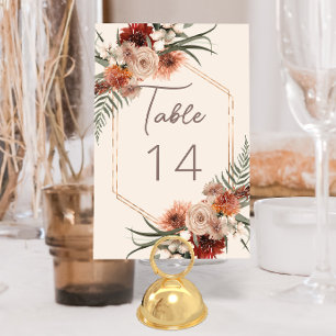 Numéro De Table Mariage Floral Automnal Bohème Crème et Rouille