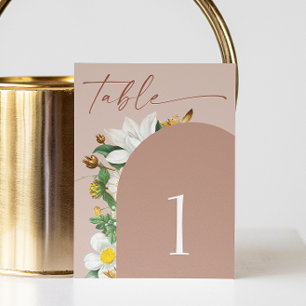 Numéro De Table Mariage Floral Beige Rosé Chaud   Arche Terre Cuit
