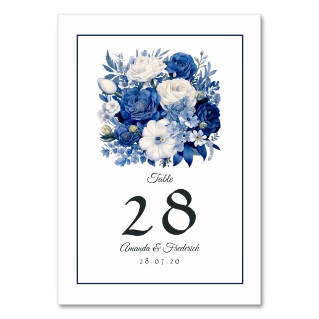 Numéro De Table Mariage floral blanc et marine (Par défaut)