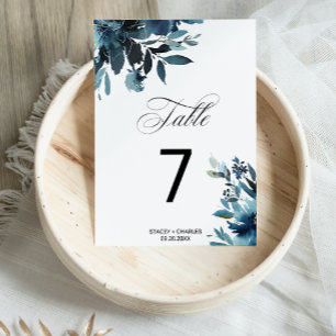 Numéro De Table Mariage floral bleu de la marine céleste