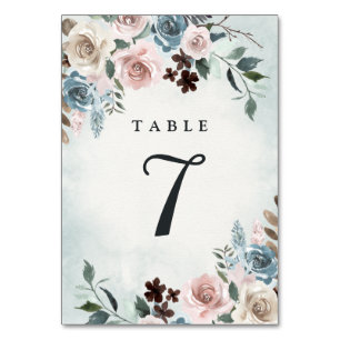 Numéro De Table Mariage floral bleu et rose pâle
