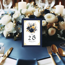 Numéro De Table Mariage floral bleu marine et or