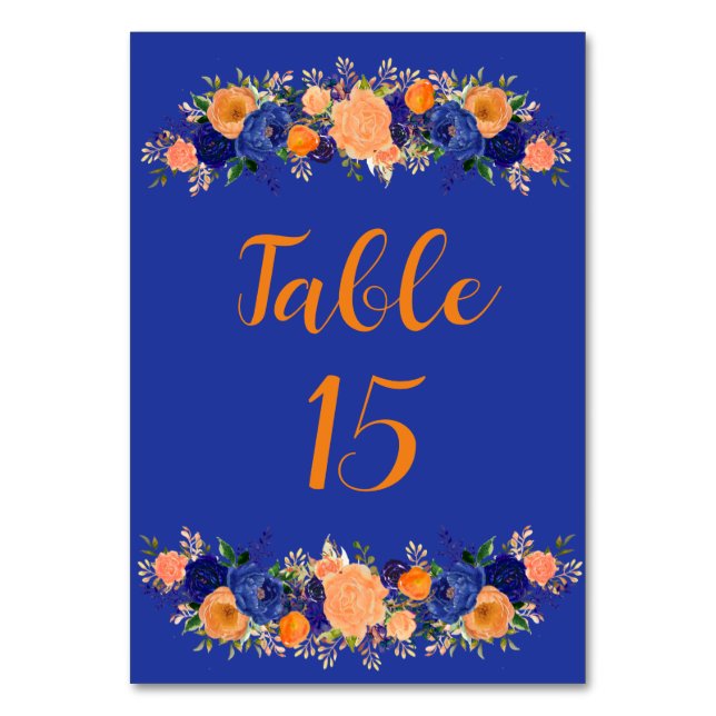 Numéro De Table Mariage floral bleu marine et orange (Par défaut)