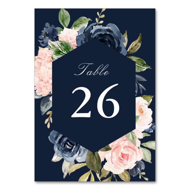 Numéro De Table Mariage floral couleur marine et bleu (Dos)