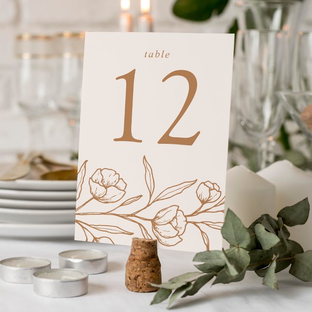 Numéro De Table Mariage floral d'amande et de cuivre (Créateur téléchargé)