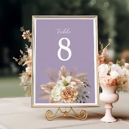 Numéro De Table Mariage floral de pêche et de violet Numéro de tab