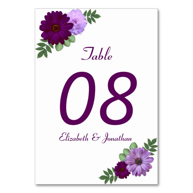 Numéro De Table Mariage floral de pivoine violette (Par défaut)