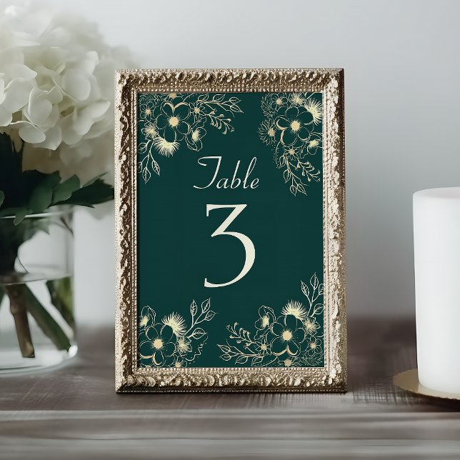 Numéro De Table Mariage Floral d'émeraude d'or (Créateur téléchargé)