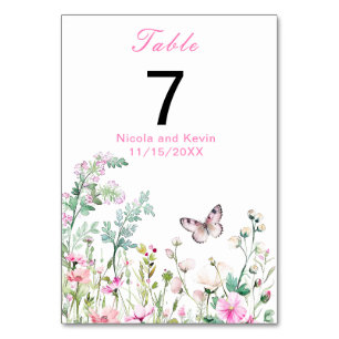 Numéro De Table Mariage floral du papillon vert du printemps