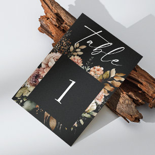 Numéro De Table Mariage Floral Élégant d'Automne Bohème Noir Rom