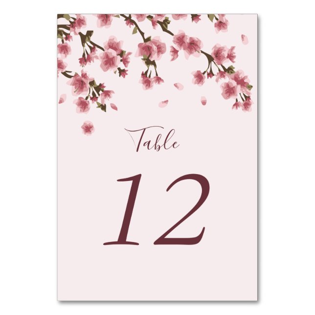 Numéro De Table Mariage floral en fleurs de cerisier rose (Par défaut)
