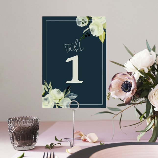 Numéro De Table Mariage floral enchanté de nuit bleue (Créateur téléchargé)