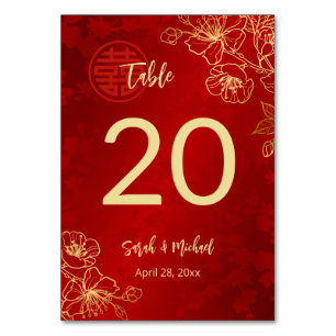 Numéro De Table Mariage Floral Gold chinois