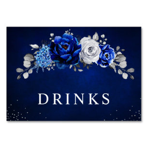 Numéro De Table Mariage floral métallisé bleu royal blanc argenté