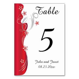 Numéro De Table Mariage floral moderne Rouge profond et argent