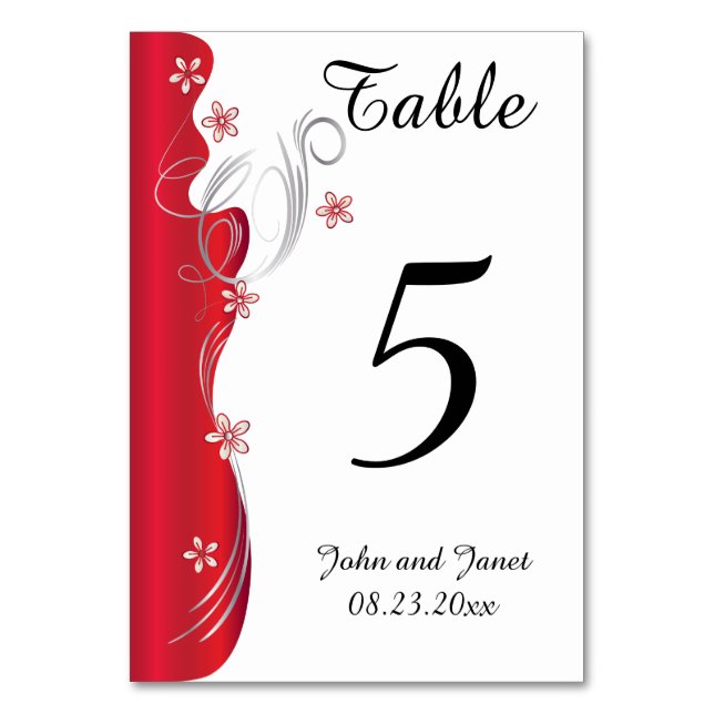 Numéro De Table Mariage floral moderne | Rouge profond et argent (Par défaut)