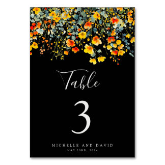 Numéro De Table Mariage floral noir brillant