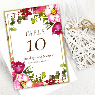 Numéro De Table Mariage Floral Or Rose Magenta