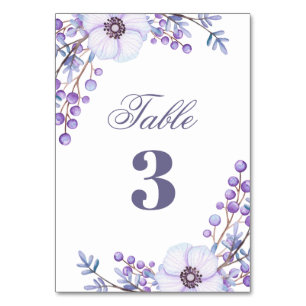Numéro De Table Mariage floral pourpre. Fleurs de lilas aquarelle