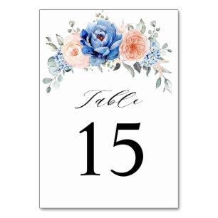 Numéro De Table Mariage floral rose bleu marine 