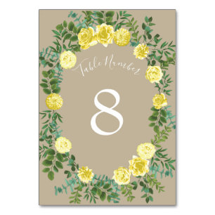 Numéro De Table Mariage floral Rose de Khaki Ecru jaune clair