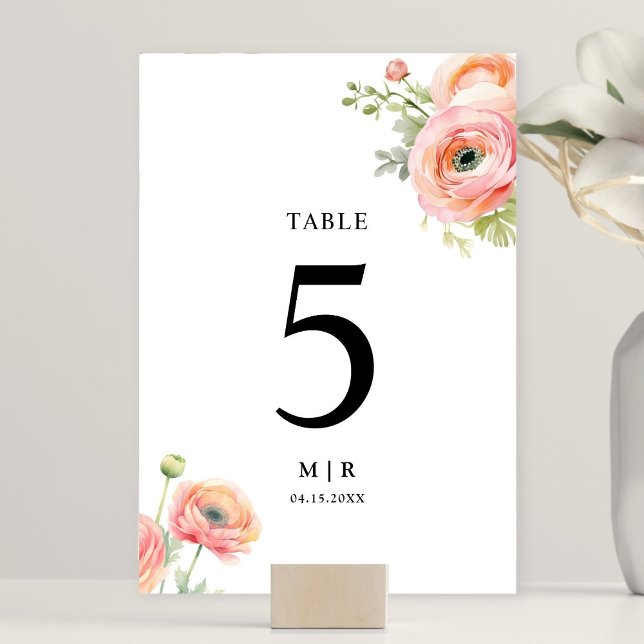 Numéro De Table Mariage floral rose pâle (Créateur téléchargé)