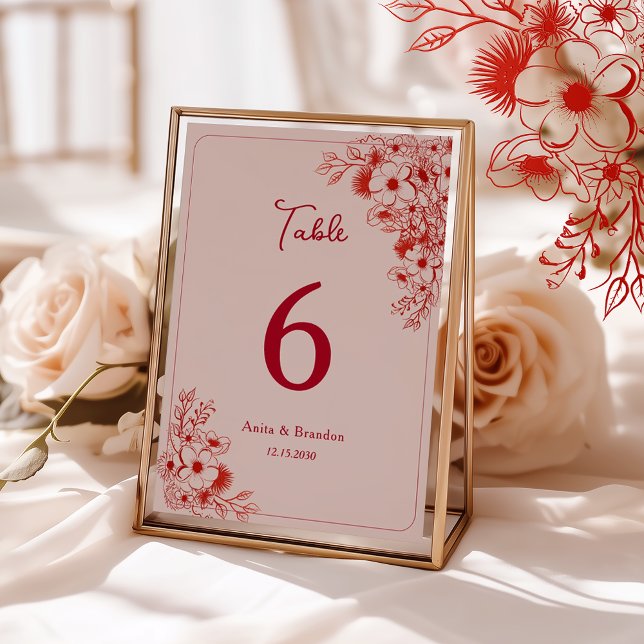Numéro De Table Mariage floral rose rouge (Créateur téléchargé)