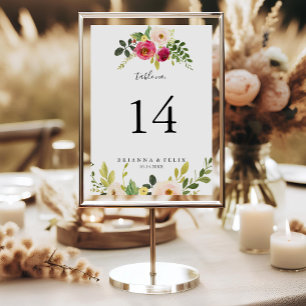 Numéro De Table Mariage floral rose vert