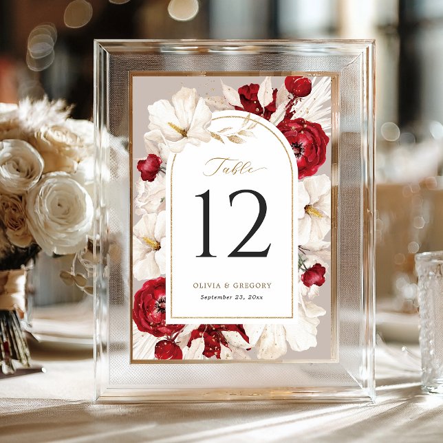 Numéro De Table Mariage floral rouge rubis et blanc (Créateur téléchargé)