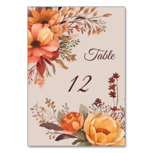 Numéro De Table Mariage floral rustique de l'automne