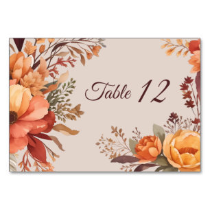 Numéro De Table Mariage floral rustique de l'automne